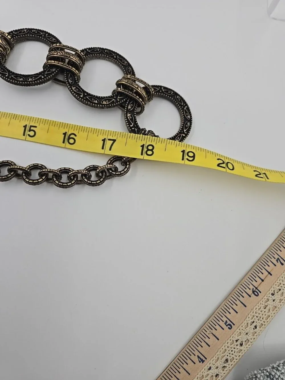 Chico's Heavy Chucky Metal Chain Belt Antique Brass Finish Adjustable up to 36